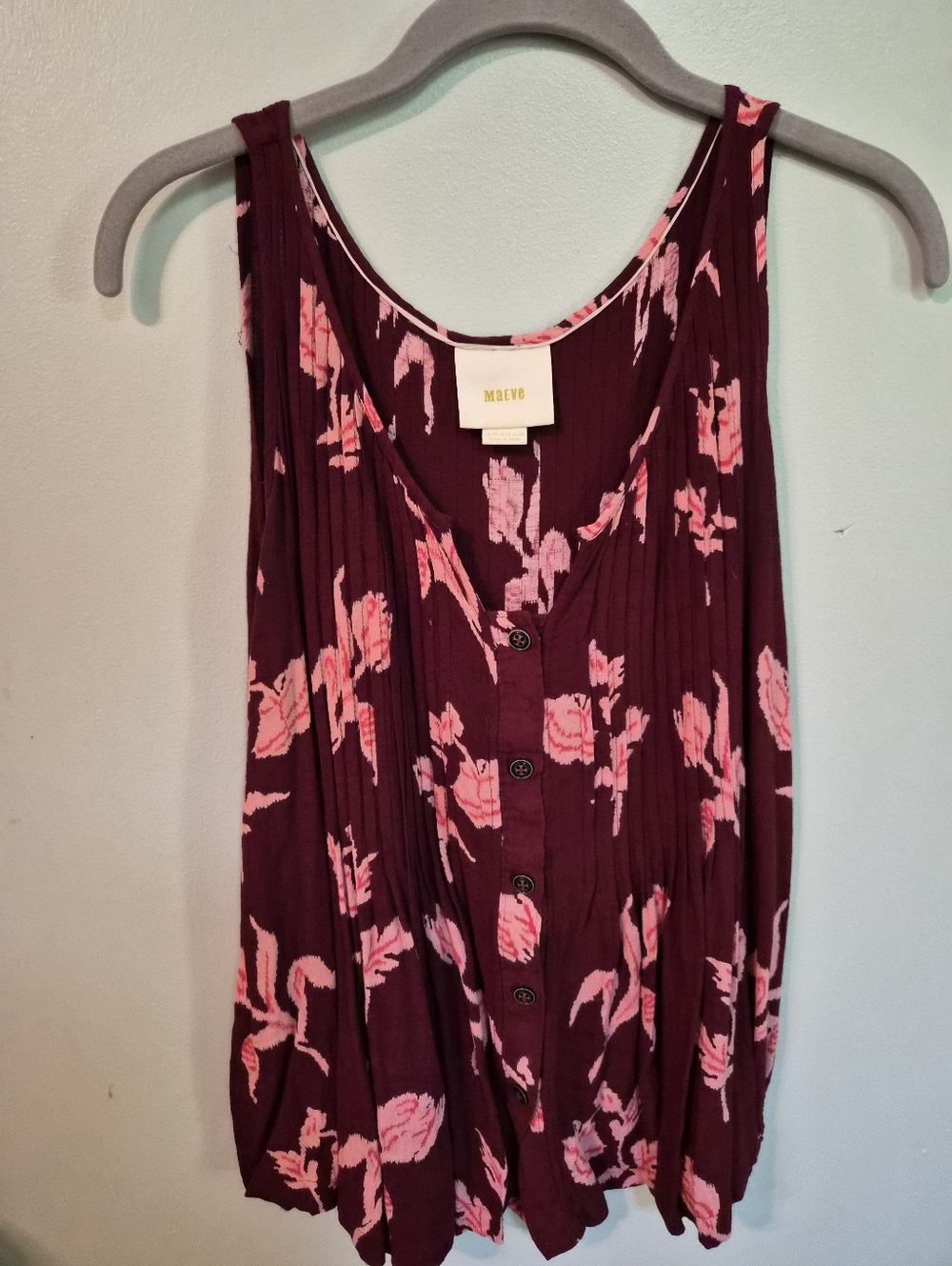 Maeve Maroon Tank Top with Pink Floral Print